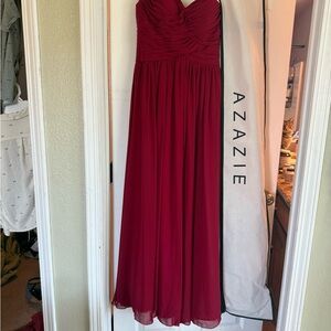 Azazie Red Burgundy Chiffon Maxi Dress - Strapless/one shoulder